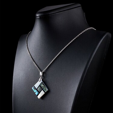 Серебряная подвеска с перламутром, ромб, мозаика