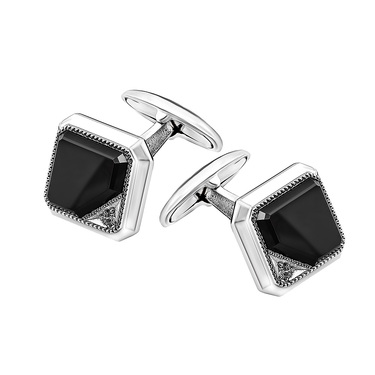 Серебряные запонки, покрытие родий, со вставками из фианитов