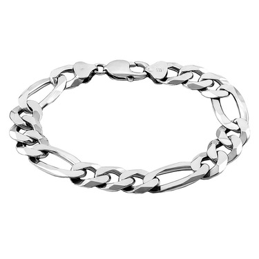 Серебряный мужской браслет, плетение Фигаро, покрытие родий, ширина 1,2 см