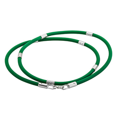 Ювелирный шнурок Гайтан зеленый, Каучук 3 мм с серебряными вставками и замком, Родирование