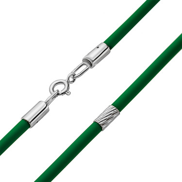 Ювелирный шнурок Гайтан зеленый, Каучук 3 мм с серебряными вставками и замком, Родирование