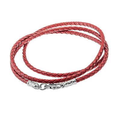 Ювелирный шнурок Гайтан бордовый, Натуральная плетеная  кожа 3 мм с серебряным замком, Родирование