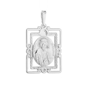 Серебряная подвеска иконка князь Владимир в рамке