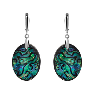 Перламутровые овальные серьги, серебро 925, родий