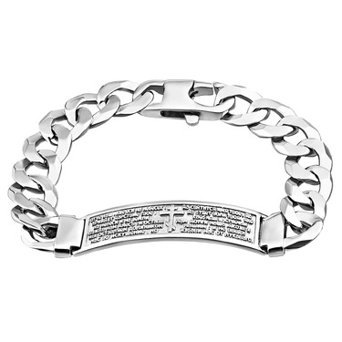 Серебряный мужской браслет, плетение Панцирь, вставка с молитвой 