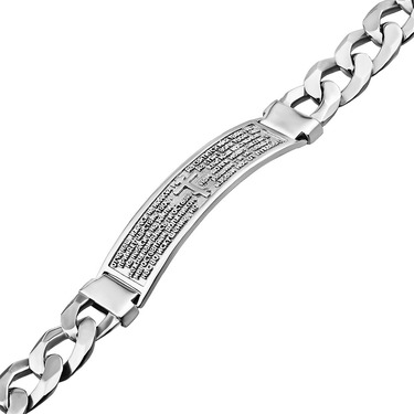 Серебряный мужской браслет, плетение Панцирь, вставка с молитвой 