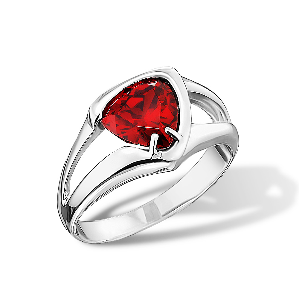 Серебряное женское кольцо с красным фианитом, родий Кольцо,Серебро,с вставкой Красная цвета,РОССИЯ