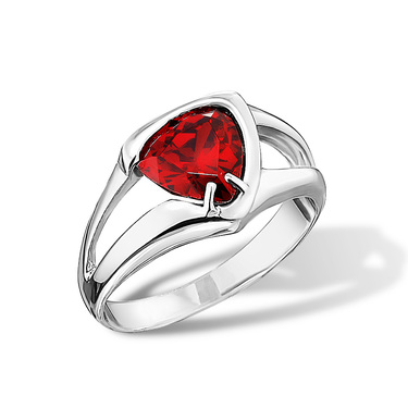 Серебряное женское кольцо с красным фианитом, родий