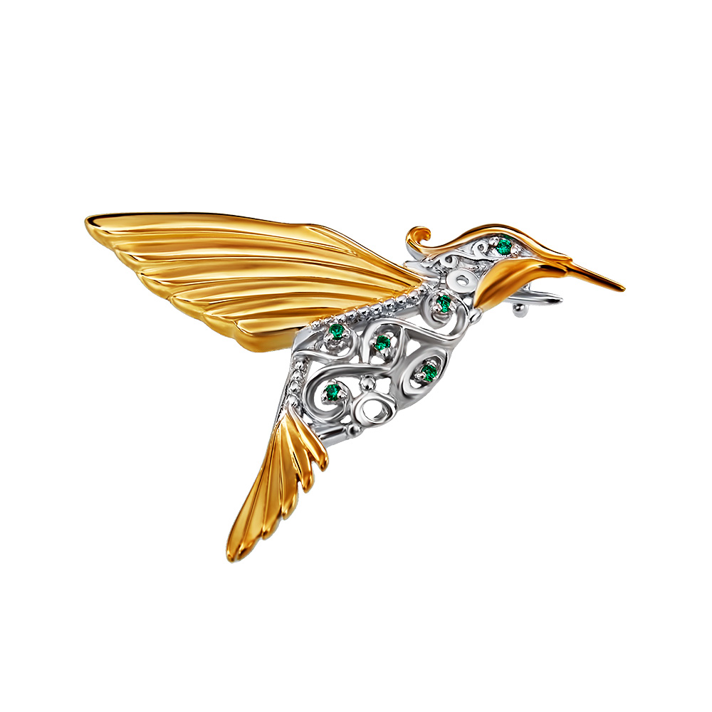 Брошь,Серебро,с вставкой Фианит Зеленая цвета,с замком Булавка с фиксатором,РОССИЯ