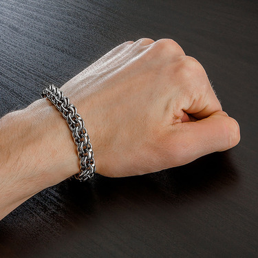 Толстый серебряный мужской браслет, плетение ручной Бисмарк, чернение, ширина 1 см