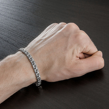 Серебряный браслет, плетение Московский Бисмарк, родированный, ширина 6,6 мм