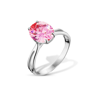 Серебряное женское кольцо с розовым фианитом, родий