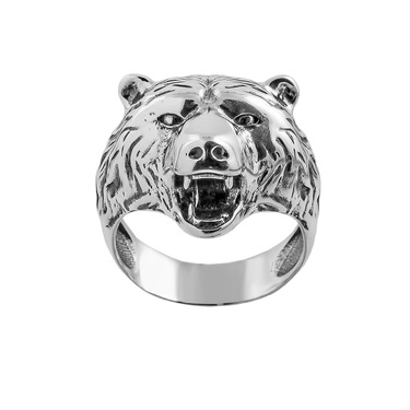 Серебряное кольцо голова Медведя, с чернением