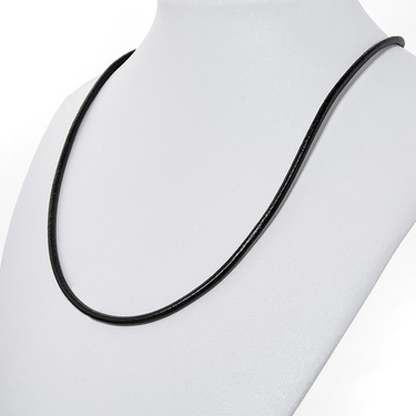 Ювелирный шнурок Гайтан черный, Натуральная кожа 3 мм с серебряным замком, Родирование