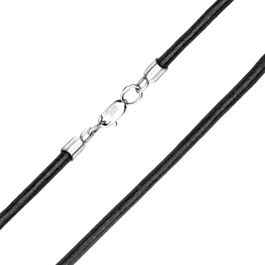 Ювелирный шнурок Гайтан черный, Натуральная кожа 3 мм с серебряным замком, Родирование