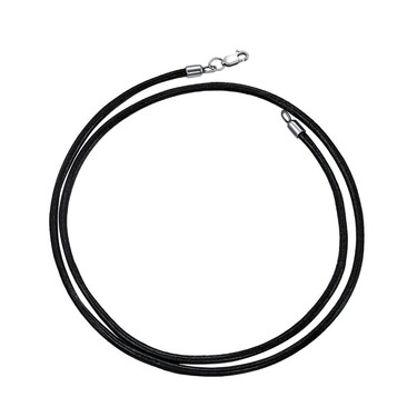 Ювелирный шнурок Гайтан черный, Натуральная кожа 3 мм с серебряным замком, Родирование