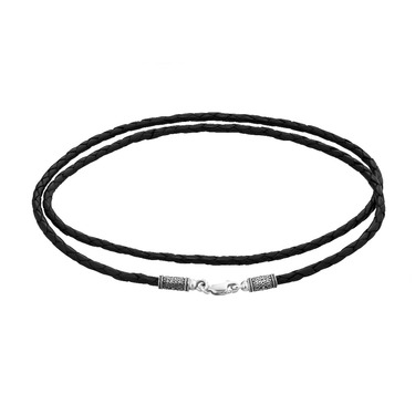 Ювелирный шнурок Гайтан черный, Натуральная кожа 4,2 мм с серебряным замком, Чернение