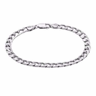 Серебряный мужской браслет, плетение квадратный Панцирь, родированный, ширина 5 мм