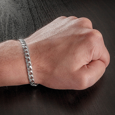Серебряный мужской браслет, плетение квадратный Панцирь, родированный, ширина 5 мм