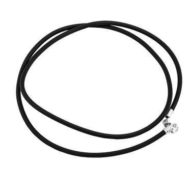 Ювелирный шнурок Гайтан черный, Каучук 2 мм с серебряным замком, Родирование