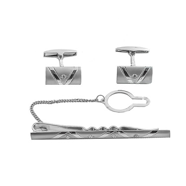 Серебряный зажим для галстука, покрытие родием, со вставками из фианитов