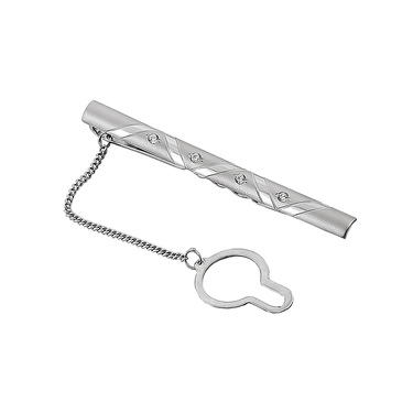 Серебряный зажим для галстука, покрытие родием, со вставками из фианитов