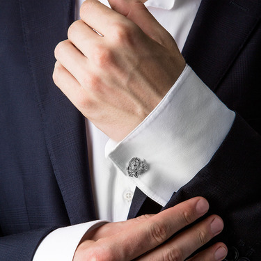 Серебряные запонки Герб России Двуглавый орел, родий