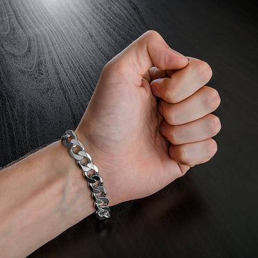 Серебряный мужской браслет, плетение Панцирь, родий, ширина 1,1 см