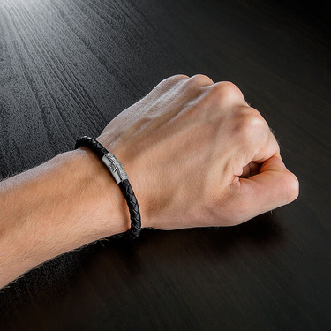 Браслет из плетеной кожи с серебряными вставками покрытыми родием