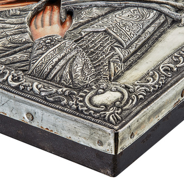 Православная икона Божией Матери Семистрельная с позолотой, Антик, 22х26 см, серебро, гальваника