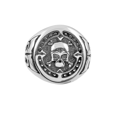 Печатка серебряная с чернением, байкерская с черепом