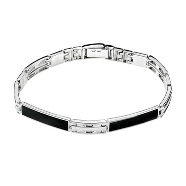 Серебряный браслет, полужесткое плетение, вставка оникс, ширина 0,8 см