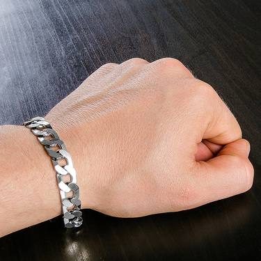 Серебряный мужской браслет, плетение Панцирь, родированный, ширина 1 см