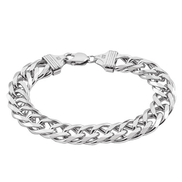 Серебряный мужской браслет, плетение Двойной ромб, родий, ширина 1,3 см