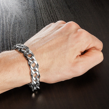 Серебряный мужской браслет, плетение Двойной ромб, родий, ширина 1,3 см