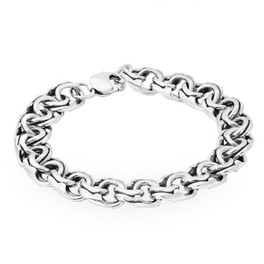 Толстый серебряный мужской браслет, плетение ручной Бисмарк с чернением, ширина 1,4 см