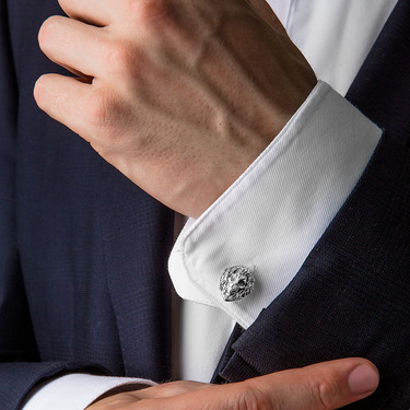 Серебряные запонки Голова льва, родий