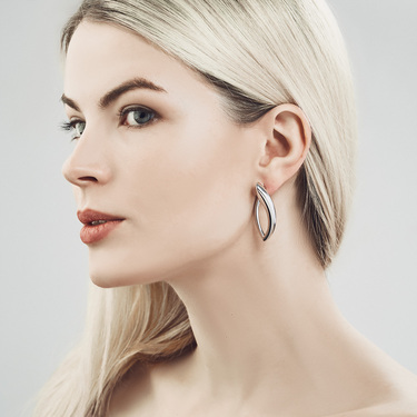 Серебряные длинные объемные серьги Геометрия, покрытие родием