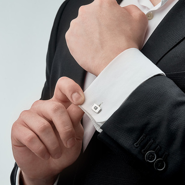 Серебряные запонки с белым фианитом, родий