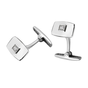 Серебряные запонки с белым фианитом, родий