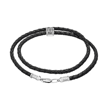 Ювелирный шнурок Гайтан черный, Натур. кожа 4 мм с серебряным замком 