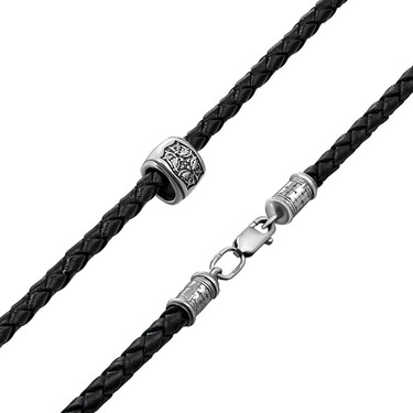 Ювелирный шнурок Гайтан черный, Натур. кожа 4 мм с серебряным замком 