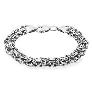 Серебряный мужской браслет, плетение Скобки с чернением, ширина 1 см