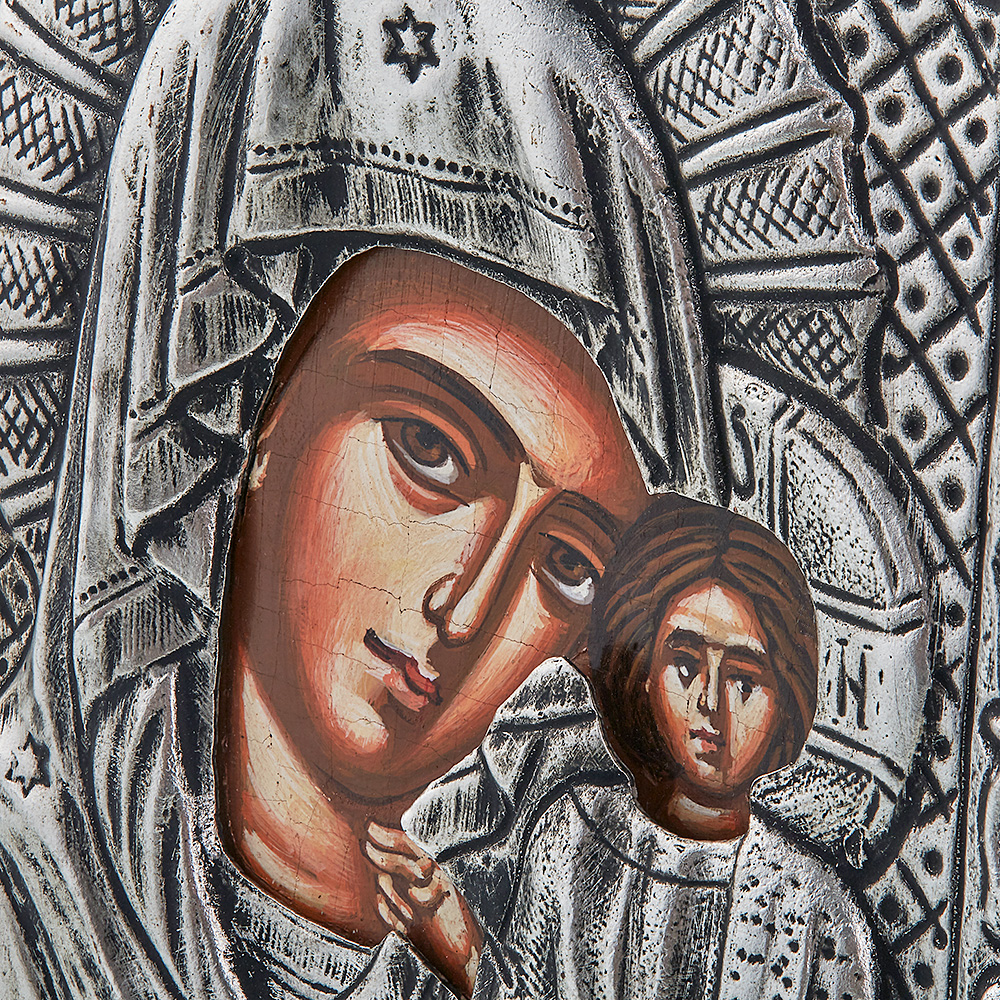 Православная икона Казанской Божией Матери, Антик, 11х13 см, серебро, гальваника Икона в дом,Икона,Медь