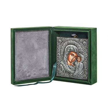 Православная икона Казанской Божией Матери, Антик, 11х13 см, серебро, гальваника