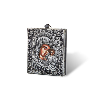 Православная икона Казанской Божией Матери, Антик, 11х13 см, серебро, гальваника