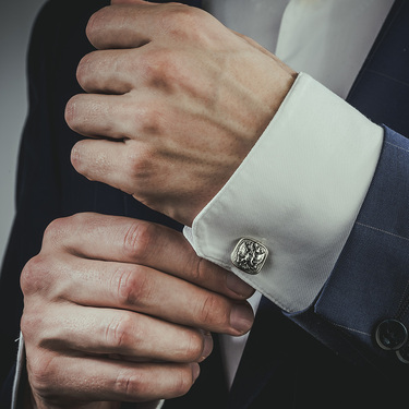 Серебряные запонки Герб РФ, покрытие родий