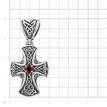 Серебряный Мальтийский крест с чернением, вставка светлый гранат