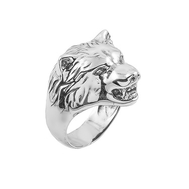 Серебряное кольцо в виде Волка, с чернением