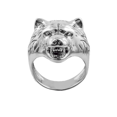 Серебряное кольцо в виде Волка, с чернением